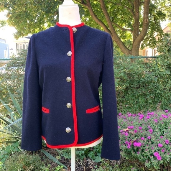 VINTAGE Mackintosh Navy Wool Jacket W/ Red Trim Union Made - Picture 1 of 8